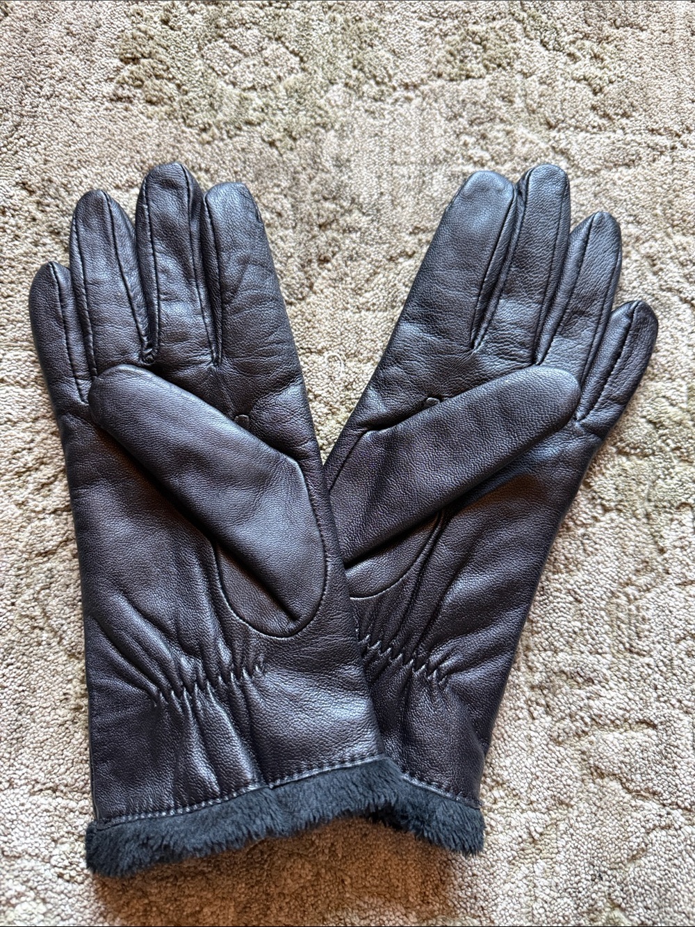 Charter Club Womenโs Black Genuine Leather Gloves โ Faux-Fur Lined โ Size Large